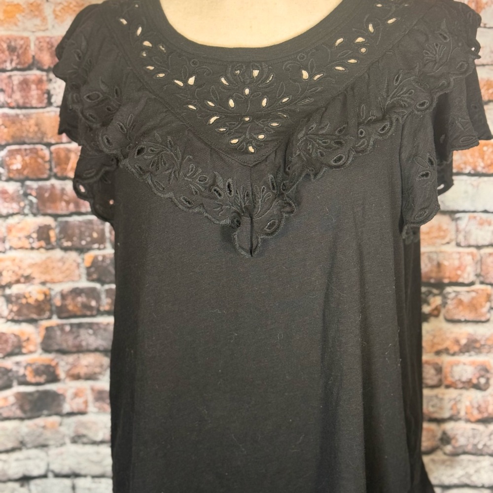 Democracy Black Ruffled Bib Collar Blouse
